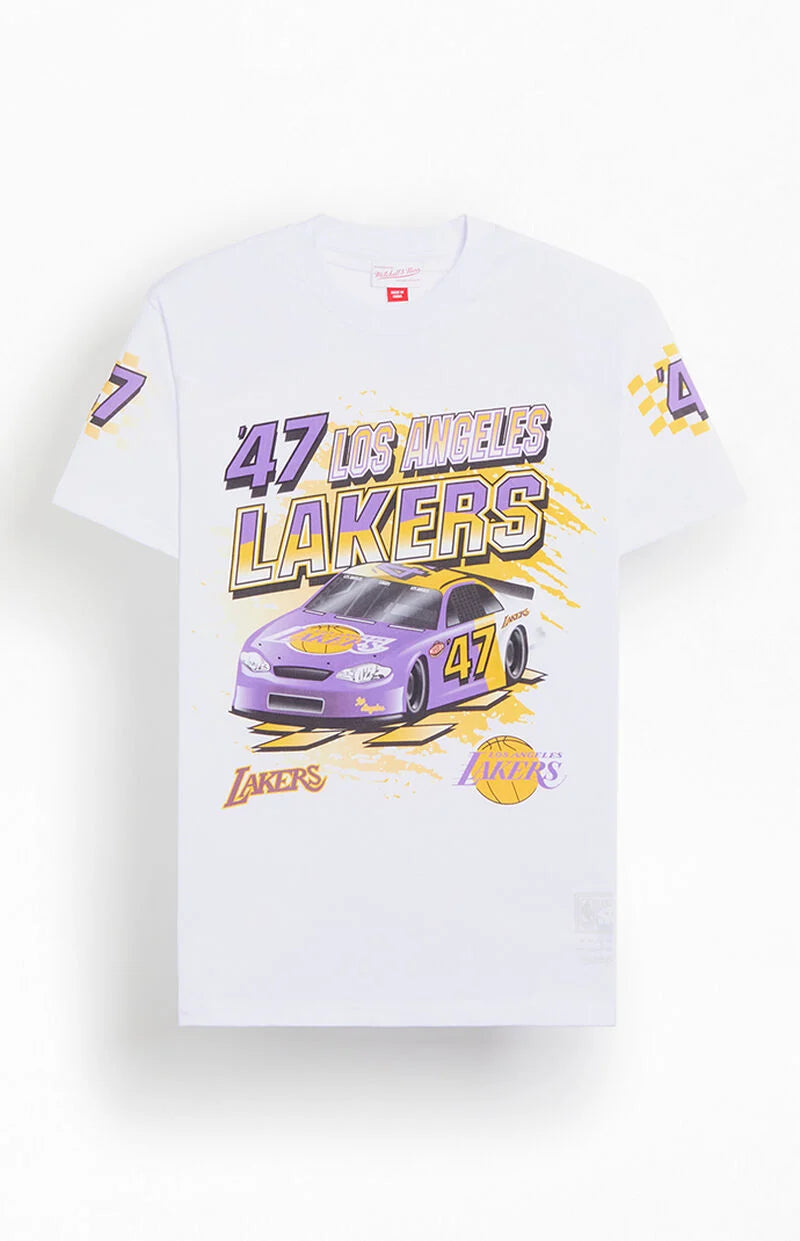 NBA SPEEDWAY INDY CAR SS TEE LAKERS WHITE