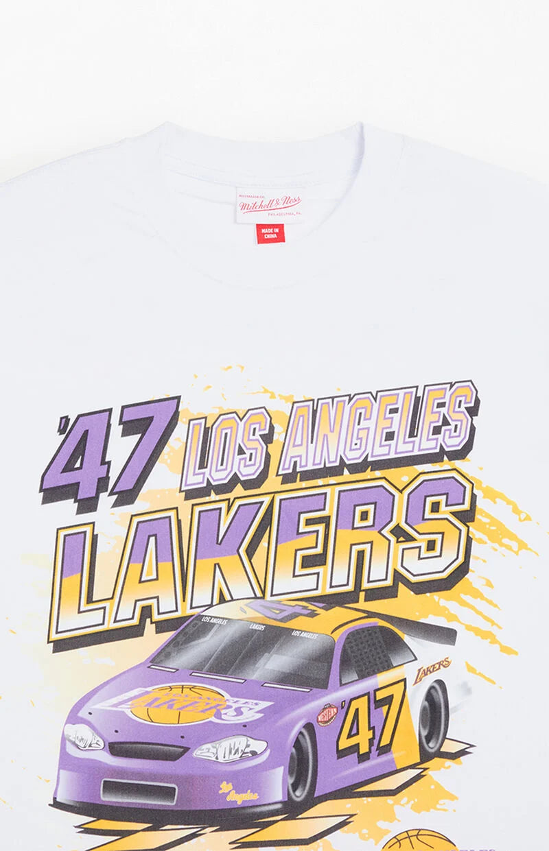 NBA SPEEDWAY INDY CAR SS TEE LAKERS WHITE