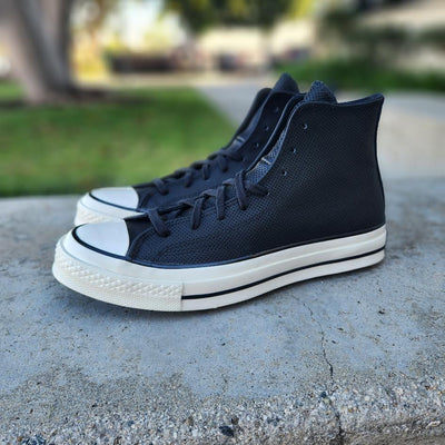 Converse Men s Chuck 70 Leather High Top Casual Sneakers from Finish Line Black Ginger Snap 9