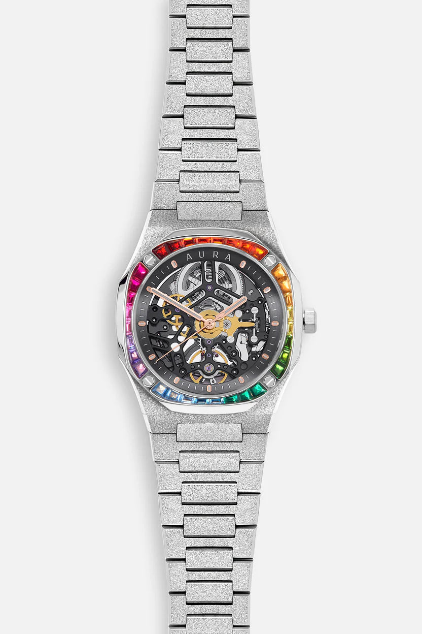 AURA WATCHES SKELETON 002 FROSTED STEEL 40MM