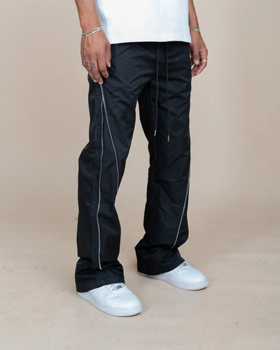 EPTM NYLON ZIP FLARED PANTS BLACK