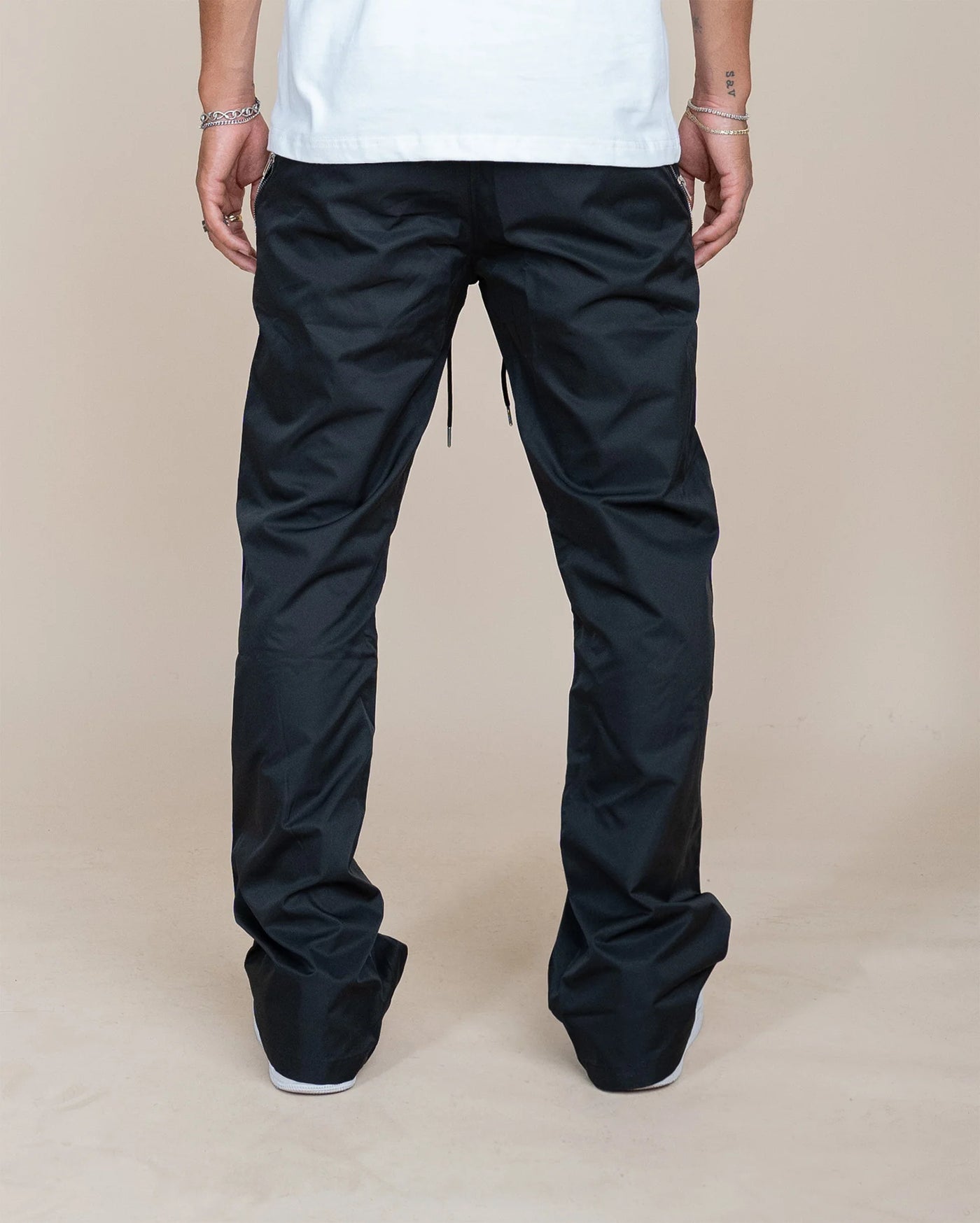 EPTM NYLON ZIP FLARED PANTS BLACK