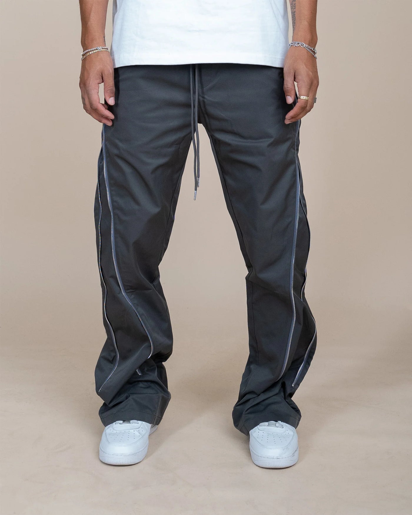 EPTM NYLON ZIP FLARED PANTS GREY