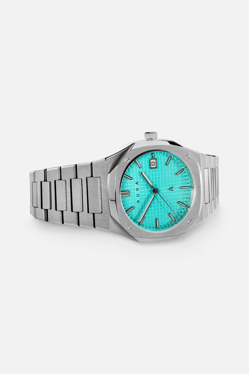 AURA WATCHES DATE 002 STEEL TURQUOISE 40MM