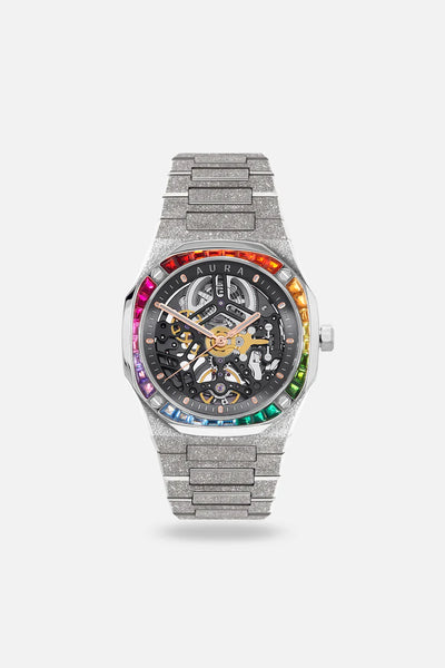 AURA WATCHES SKELETON 002 FROSTED STEEL 40MM